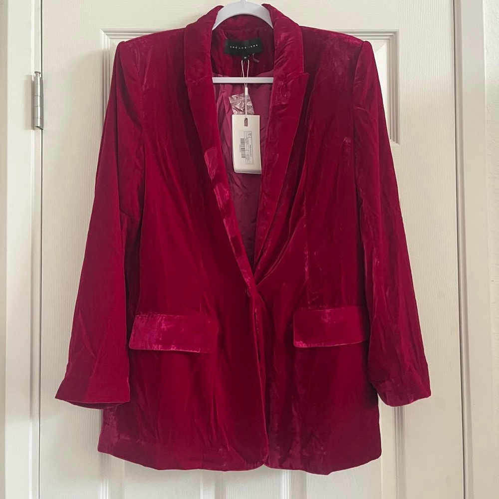 New with tags: REVOLVE x Endless Rose Cool Dark Red Velvet Velour Blazer